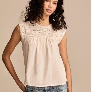 Lucky Brand Lace neck Pintuck Shell Top